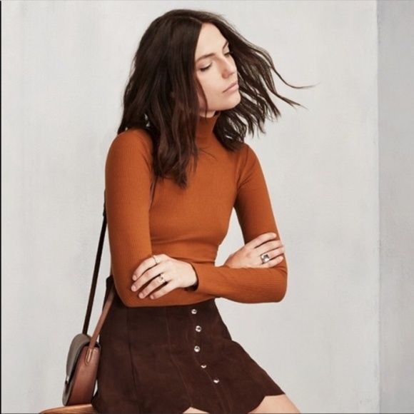 Sweaters - Burnt Orange Mock Neck Ribbed Turtleneck Sweater